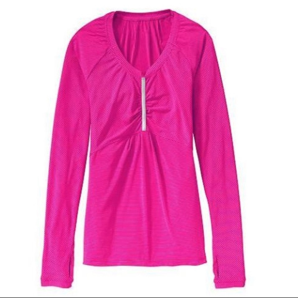 Athleta Pump It Up Reflective Stripe Long Sleeve Running Top Pink Pullover XS